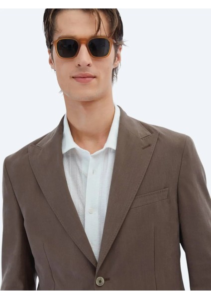 Kahverengi Düz Modern Fit Takım Elbise