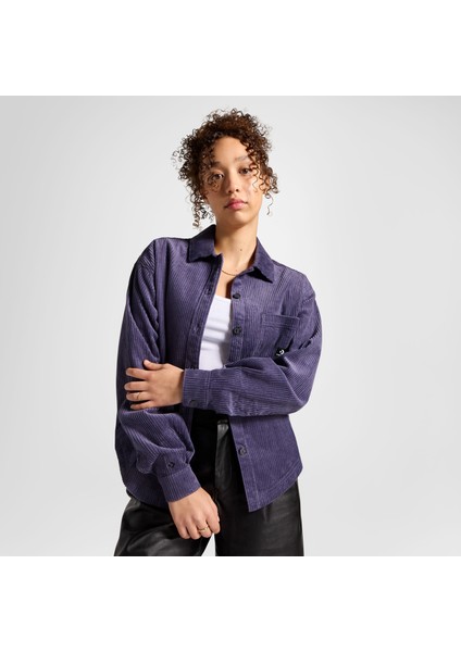 Classic Kadın Kadife Mor Gömlek