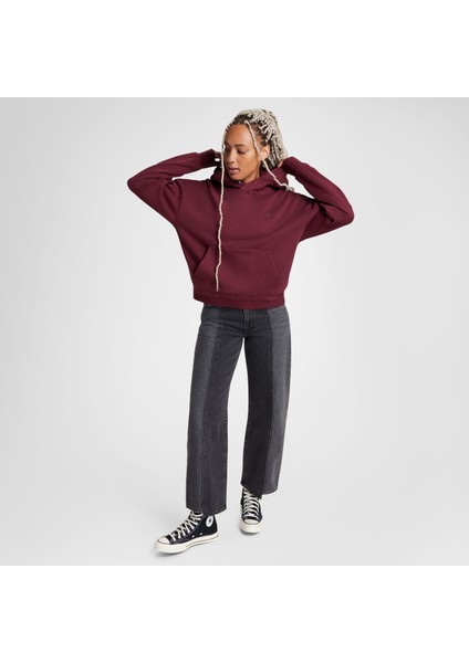 Classic Kadın Oversized Fit Bordo Hoodie modelleri