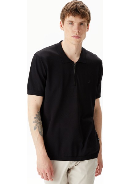 Erkek Siyah Classic Fit Kısa Kollu Triko