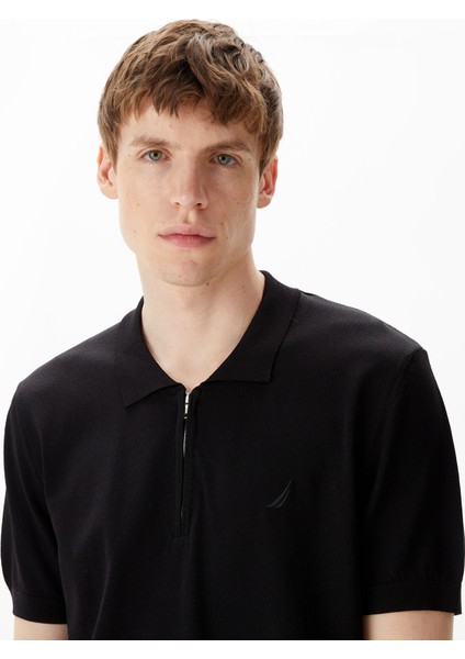 Erkek Siyah Classic Fit Kısa Kollu Triko fırsatları
