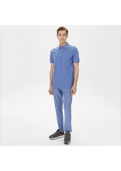 Erkek Mavi Slim Fit Kısa Kollu Polo