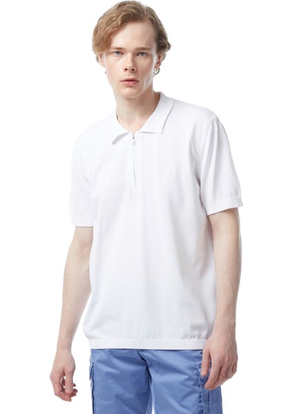 Erkek Beyaz Classic Fit Kısa Kollu Triko