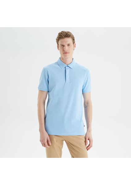 Erkek Mavi Slim Fit Kısa Kollu Polo