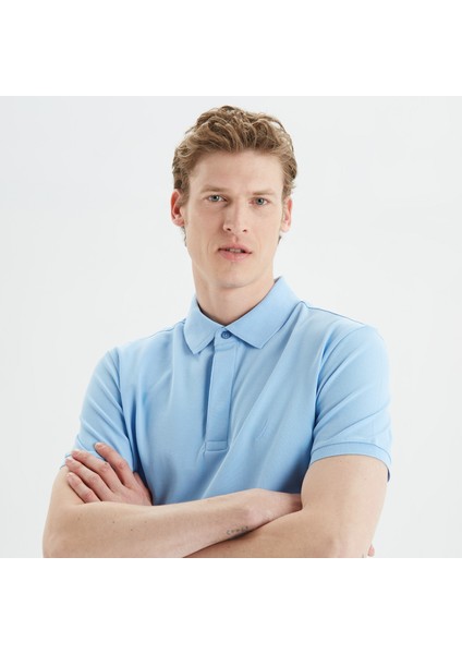 Erkek Mavi Slim Fit Kısa Kollu Polo fırsatları