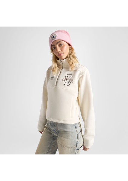Classic Kadın Yarım Fermuarlı Krem Sweatshirt