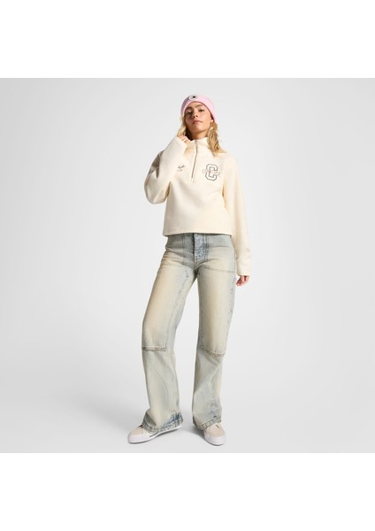Classic Kadın Yarım Fermuarlı Krem Sweatshirt