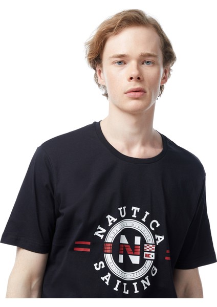 Erkek Siyah Standart Fit Kısa Kollu Baskılı T-Shirt