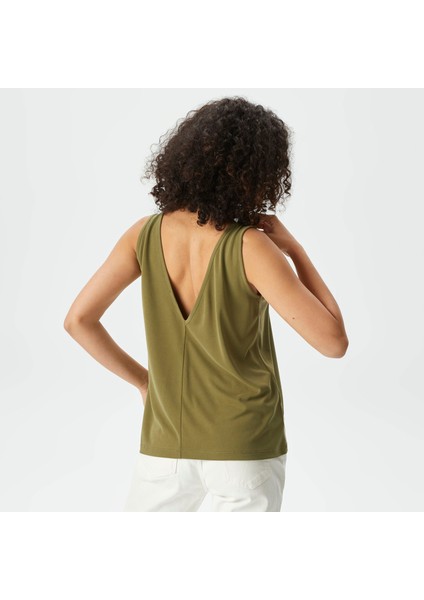 Kadın Yeşil Relaxed Fit V Yaka T-Shirt fiyatları