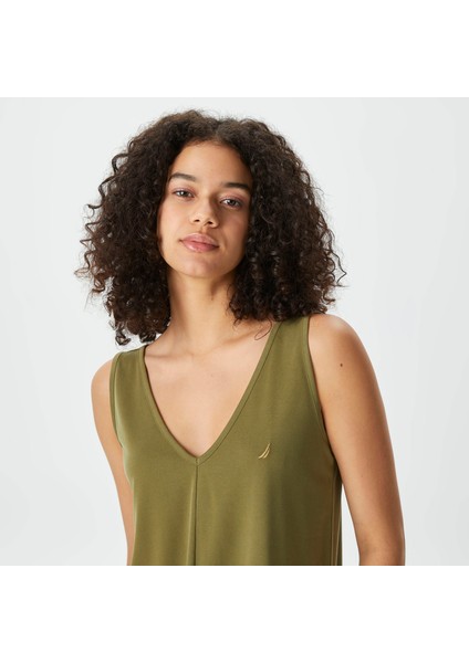 Kadın Yeşil Relaxed Fit V Yaka T-Shirt fırsatları