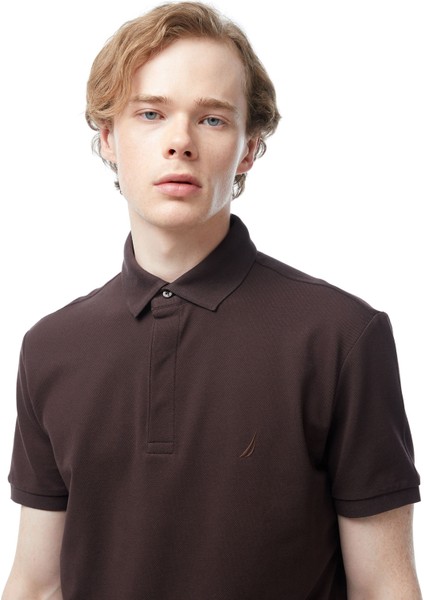 Erkek Kahverengi Slim Fit Kısa Kollu Polo fırsatları
