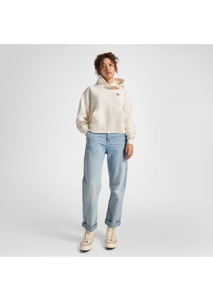 Classic Kadın Oversized Fit Krem Hoodie