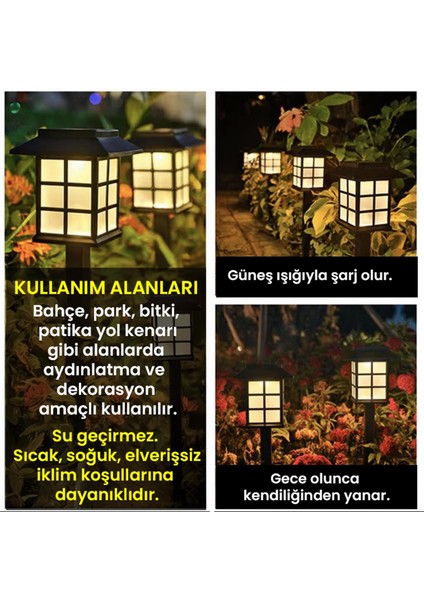 Karanlık Sensörlü Solar Çim Armatürü Güneş Enerjili Bahçe Zemin Aydınlatma Lambası 8 Adet
