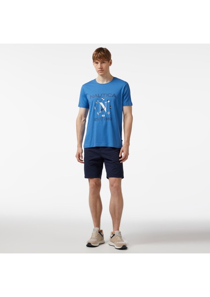 Erkek Mavi Standart Fit Kısa Kollu Baskılı T-Shirt modelleri