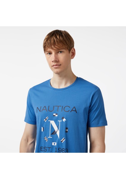 Erkek Mavi Standart Fit Kısa Kollu Baskılı T-Shirt fırsatları