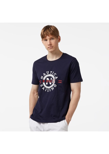 Erkek Lacivert Standart Fit Kısa Kollu Baskılı T-Shirt