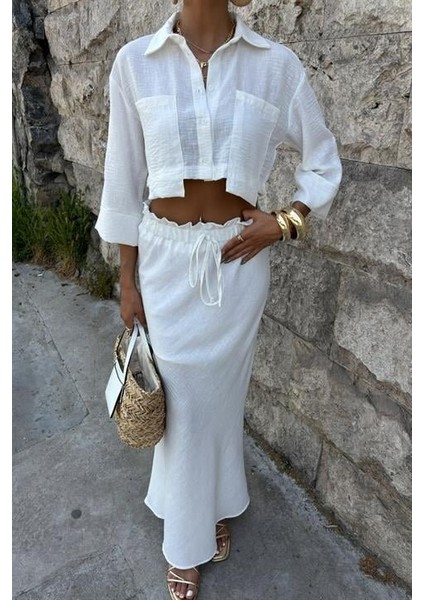 Crop Gömlekli ve Eteği Büzgülü Tasarım Takım 10201 modelleri