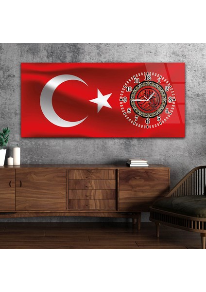 Yatay Saatli Yandan Vatan Temalı Cam Tablo YSYV012 fiyatları