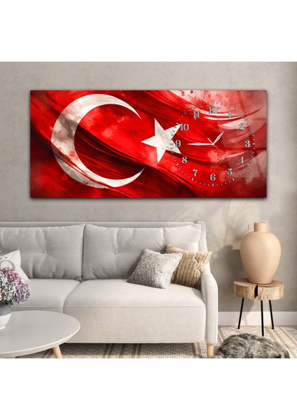 Yatay Saatli Yandan Vatan Temalı Cam Tablo YSYV028