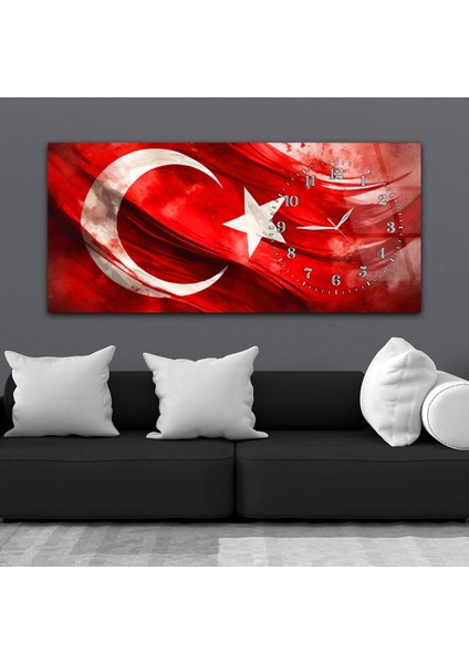 Yatay Saatli Yandan Vatan Temalı Cam Tablo YSYV028