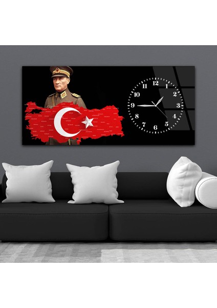 Yatay Saatli Yandan Vatan Temalı Cam Tablo YSYV031 modelleri