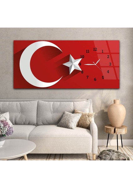 Türk Bayrağı Saatli Cam Tablo YSYV006