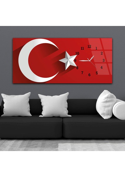 Türk Bayrağı Saatli Cam Tablo YSYV006