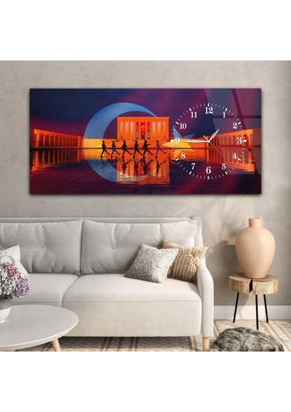 Anıtkabir Yatay Saatli Yandan Vatan Temalı Cam Tablo YSYV002