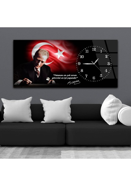 Yatay Saatli Yandan Vatan Temalı Cam Tablo YSYV036 modelleri