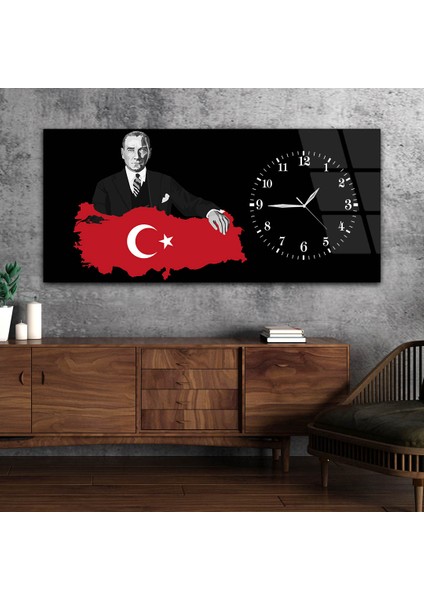 Yatay Saatli Yandan Vatan Temalı Cam Tablo YSYV013 fiyatları