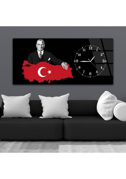 Yatay Saatli Yandan Vatan Temalı Cam Tablo YSYV013 modelleri