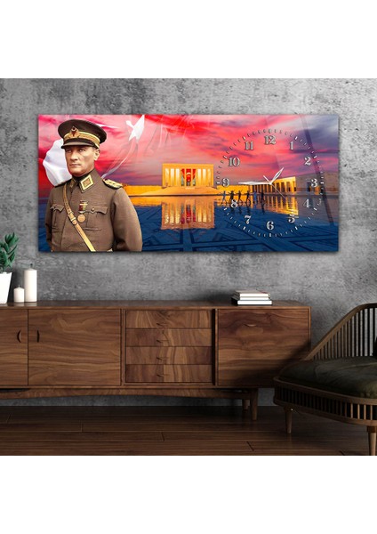 Yatay Saatli Yandan Vatan Temalı Cam Tablo YSYV025 fiyatları