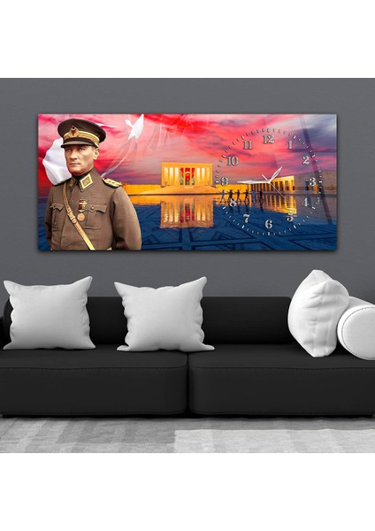 Yatay Saatli Yandan Vatan Temalı Cam Tablo YSYV025 modelleri