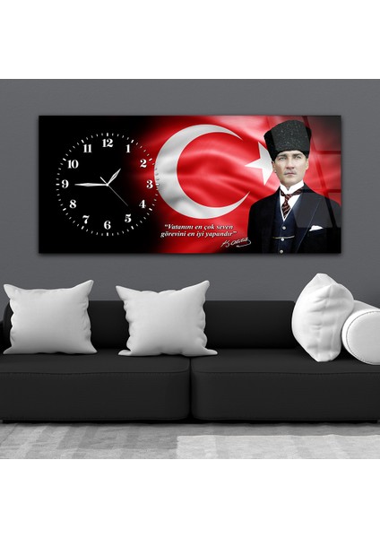 Yatay Saatli Yandan Vatan Temalı Cam Tablo YSYV030 modelleri