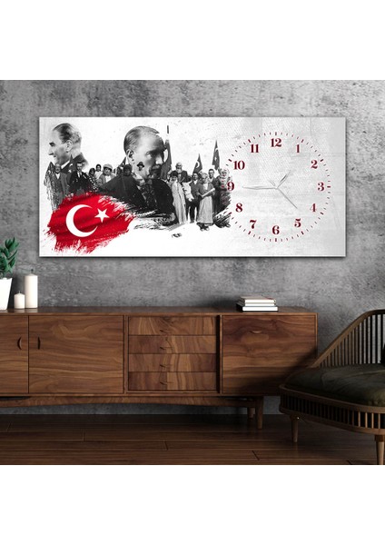Yatay Saatli Yandan Vatan Temalı Cam Tablo YSYV026