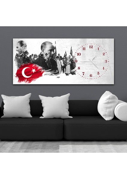Yatay Saatli Yandan Vatan Temalı Cam Tablo YSYV026