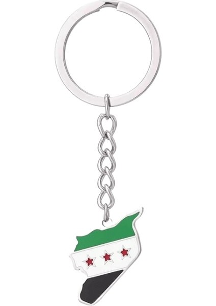 Baihu Yıluocd Paslanmaz Çelik Suriye Haritası Bayrak Kolye Anahtarlık (Yurt Dışından)
