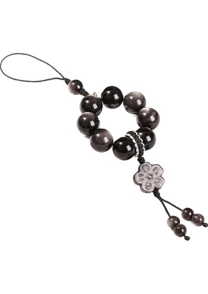 Baihu Jd Taş Gümüş Renk Obsidiyen Boncuk Yüzük Çiçek Kolye Charm Anahtarlık Vintage Tüm Fit Püskül E (Yurt Dışından)