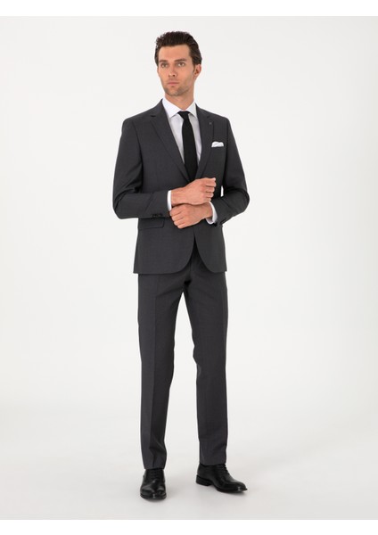 Erkek Füme Slim Fit %100 Yün Klasik Takım Elbise 50304078-VR058