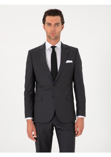 Erkek Füme Slim Fit %100 Yün Klasik Takım Elbise 50304078-VR058