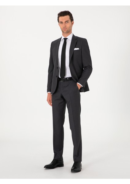 Erkek Füme Slim Fit %100 Yün Klasik Takım Elbise 50304078-VR058
