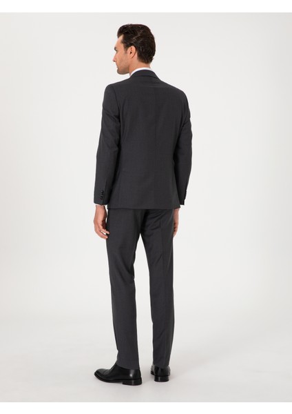 Erkek Füme Slim Fit %100 Yün Klasik Takım Elbise 50304078-VR058