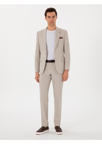 Erkek Bej Slim Fit Yün Takım Elbise 50300462-VR011