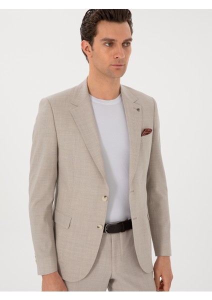 Erkek Bej Slim Fit Yün Takım Elbise 50300462-VR011