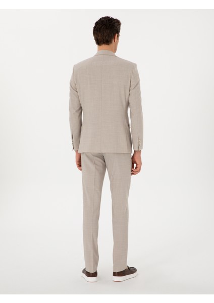 Erkek Bej Slim Fit Yün Takım Elbise 50300462-VR011