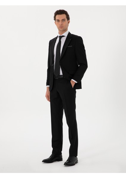 Erkek Siyah Slim Fit Çizgili Yün Takım Elbise 50306796-VR046 fırsatları