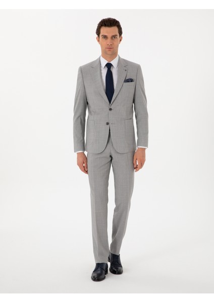 Erkek Açık Gri Slim Fit Yün Takım Elbise 50300485-VR001