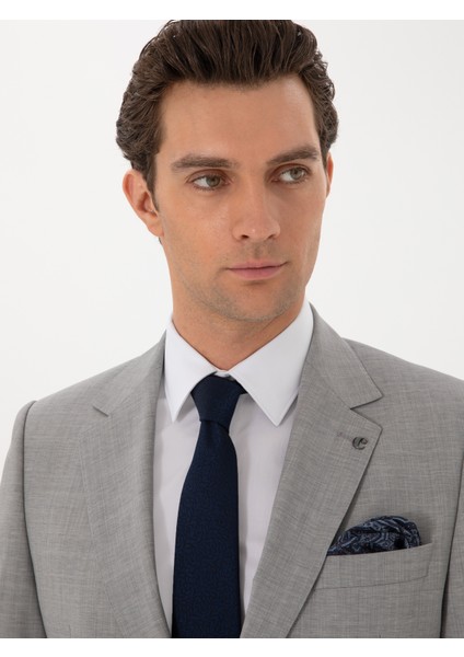 Erkek Açık Gri Slim Fit Yün Takım Elbise 50300485-VR001