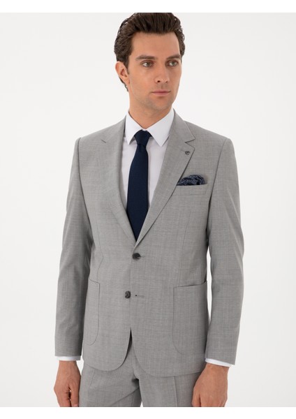 Erkek Açık Gri Slim Fit Yün Takım Elbise 50300485-VR001