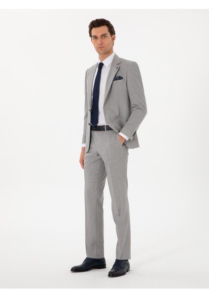 Erkek Açık Gri Slim Fit Yün Takım Elbise 50300485-VR001
